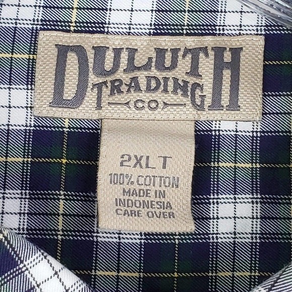 Duluth Trading Co Mens 2XLT Plaid Cotton Shirt Tall Button Long Sleeve Blue - Picture 5 of 8